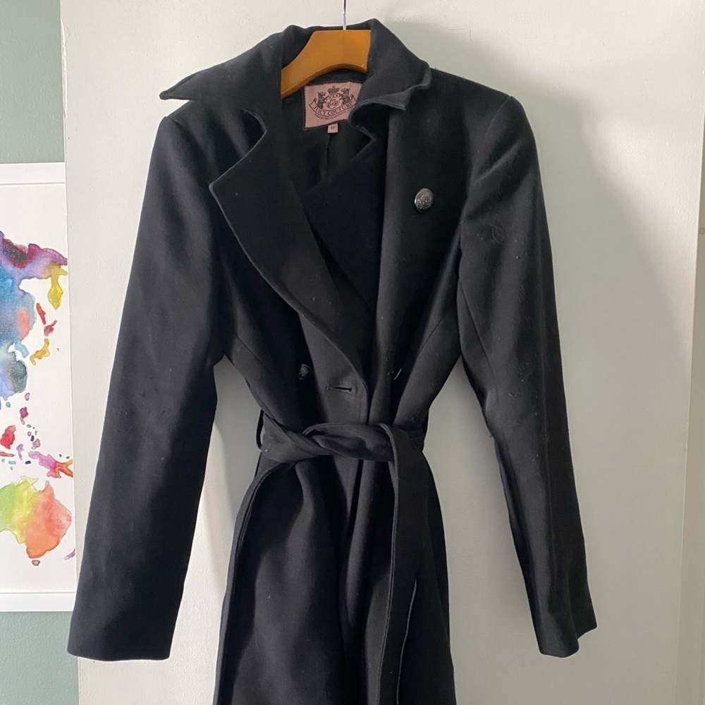 𝅺juicy Couture Belted  100% Wool Coat M - Picture 2 of 8